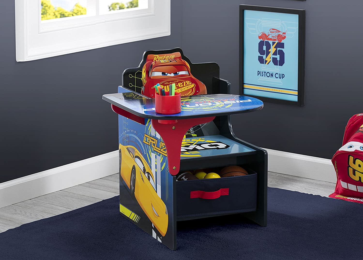 Disney Cars Children Desk Chair with Storage Bin