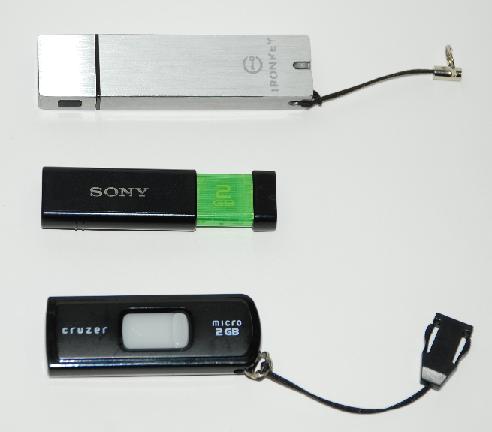 IronKey, Sandisk, and Sony Thumb Drive comparison