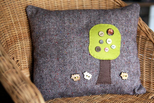 Going Round the Button Tree Cushion